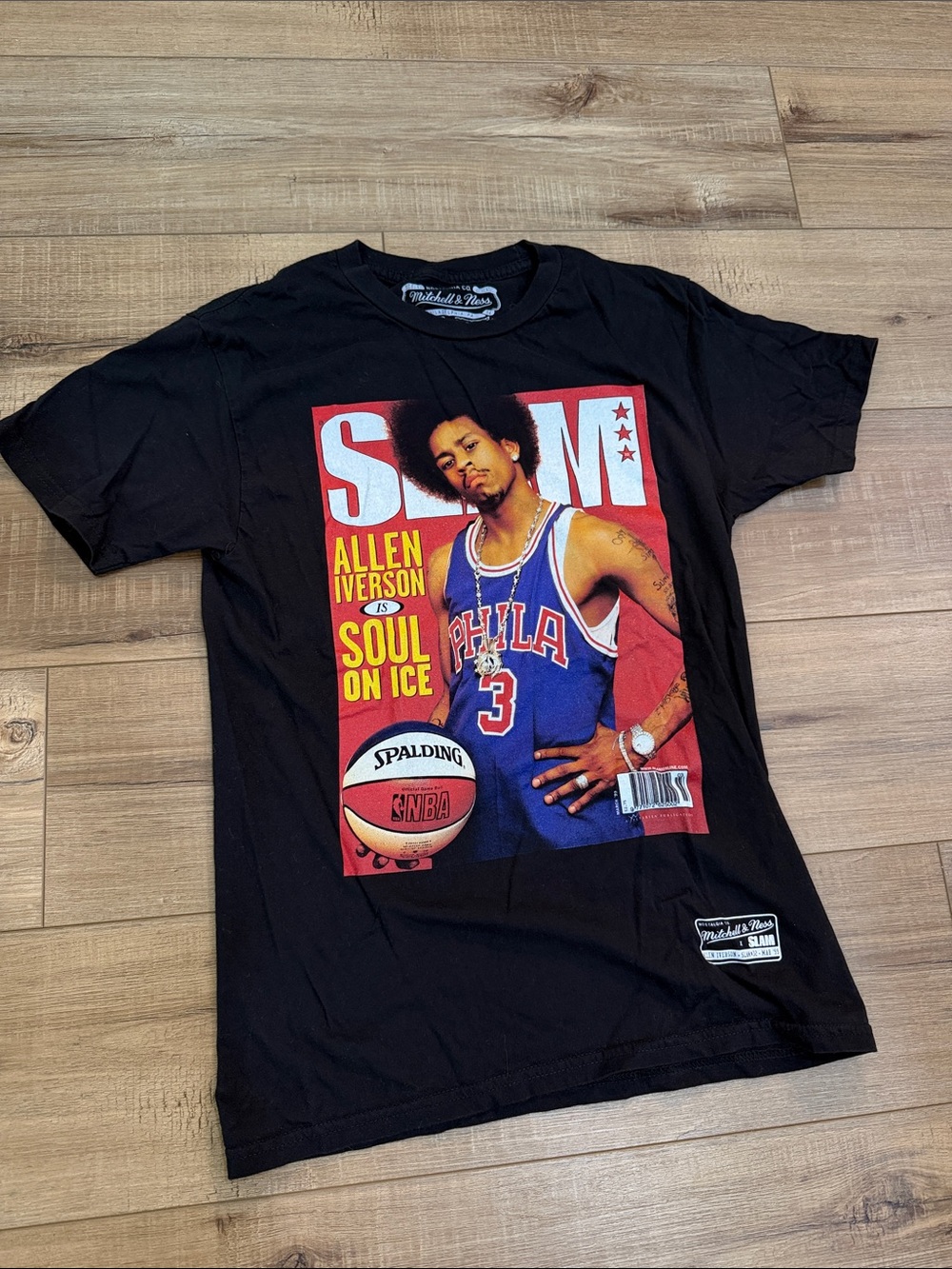 Mitchell & Ness Black Allen Iverson 'Soul on Ice' Graphic Tee with Red & Blue